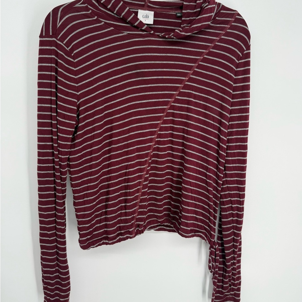 CAbi Burgundy Striped Asymmetrical Hoodie Top Size S